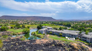 Aerial view of the condos at 225 N Country Ln #18, St George, UT, beside the Sunbrook golf course